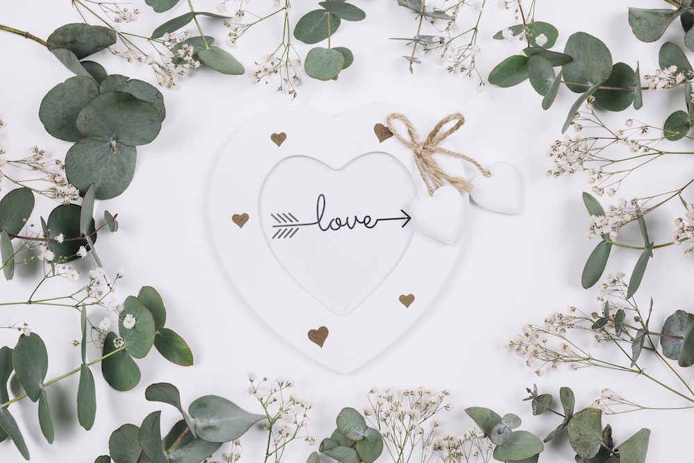 Wedding decorations Word love in heart with floral accents