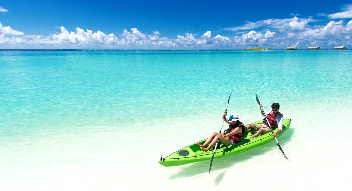 Two-person kayaking in the Maldives