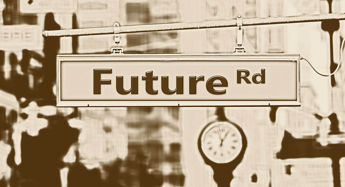 Road sign "Future Rd", monochrome, sepia