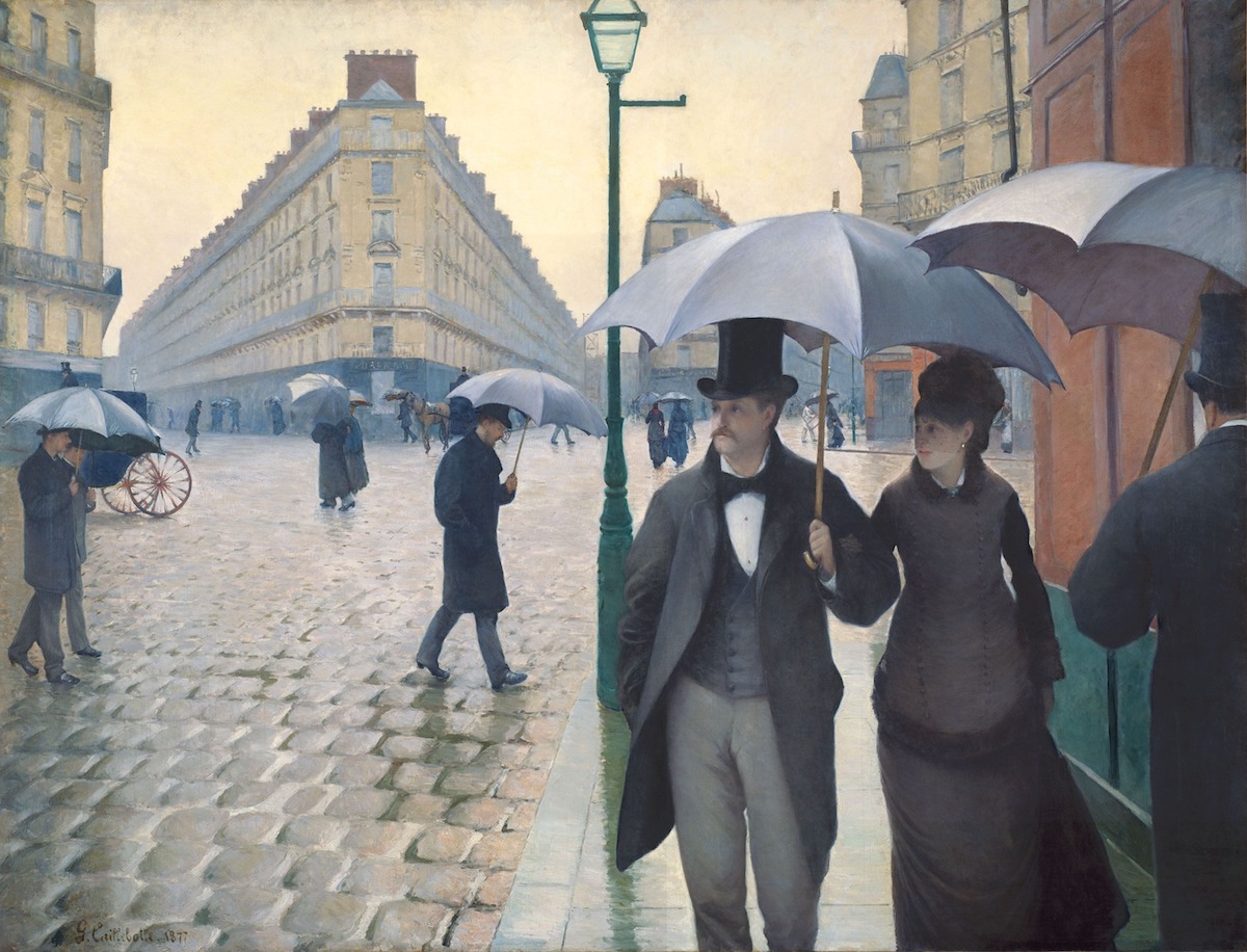 Jour de pluie à Paris (A rainy day in Paris) 19th-century painting by Caillebotte of people walking in Paris in the rain
