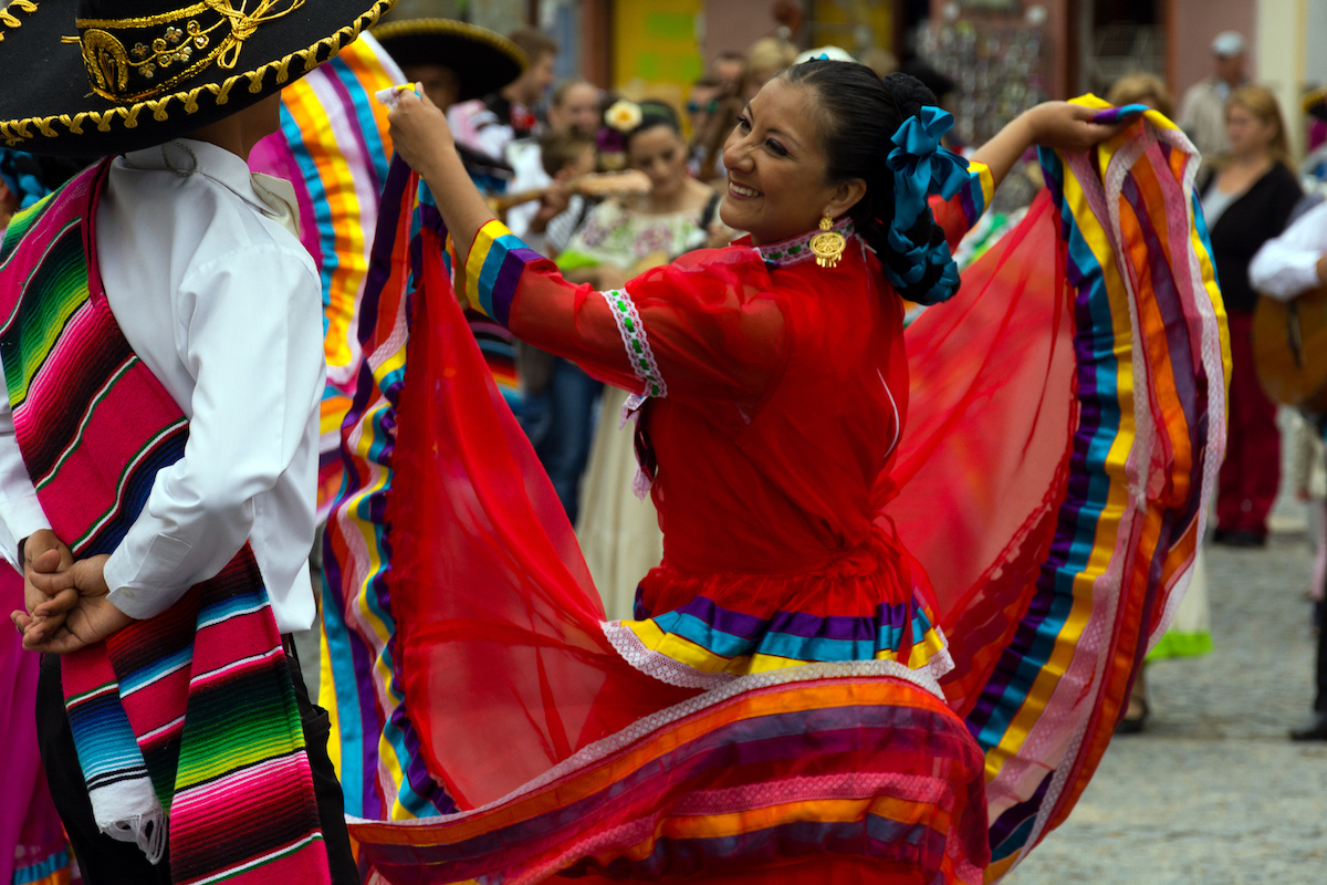 Mexican woman dancing in traditional dress Traditional Mexican dance