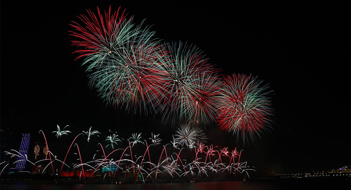 Fireworks in front of the Emirates Palace Hotel, UAE