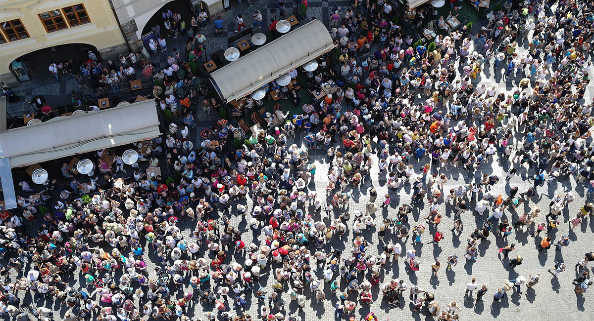 birds-eye view of crowded city square