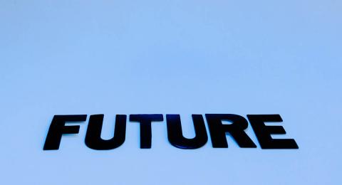 word "future" in black capital letters on a blue background