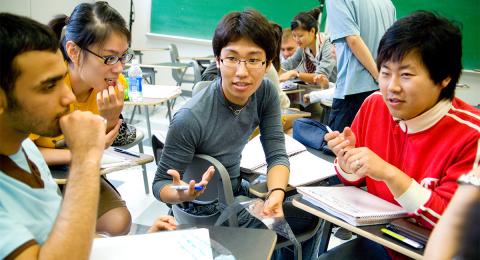 group of Japanese students in American classroom