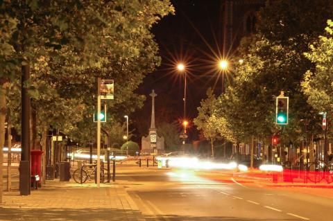 small urban park at night