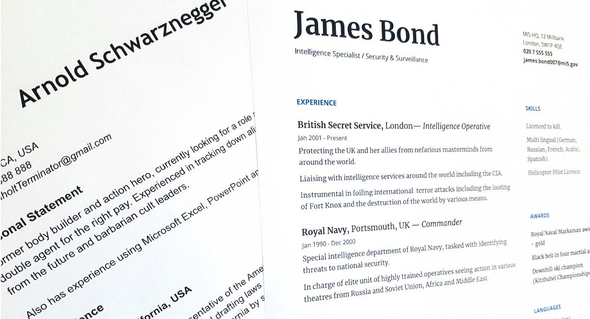 Fictional CVs of Arnold Schwarznegger and James Bond